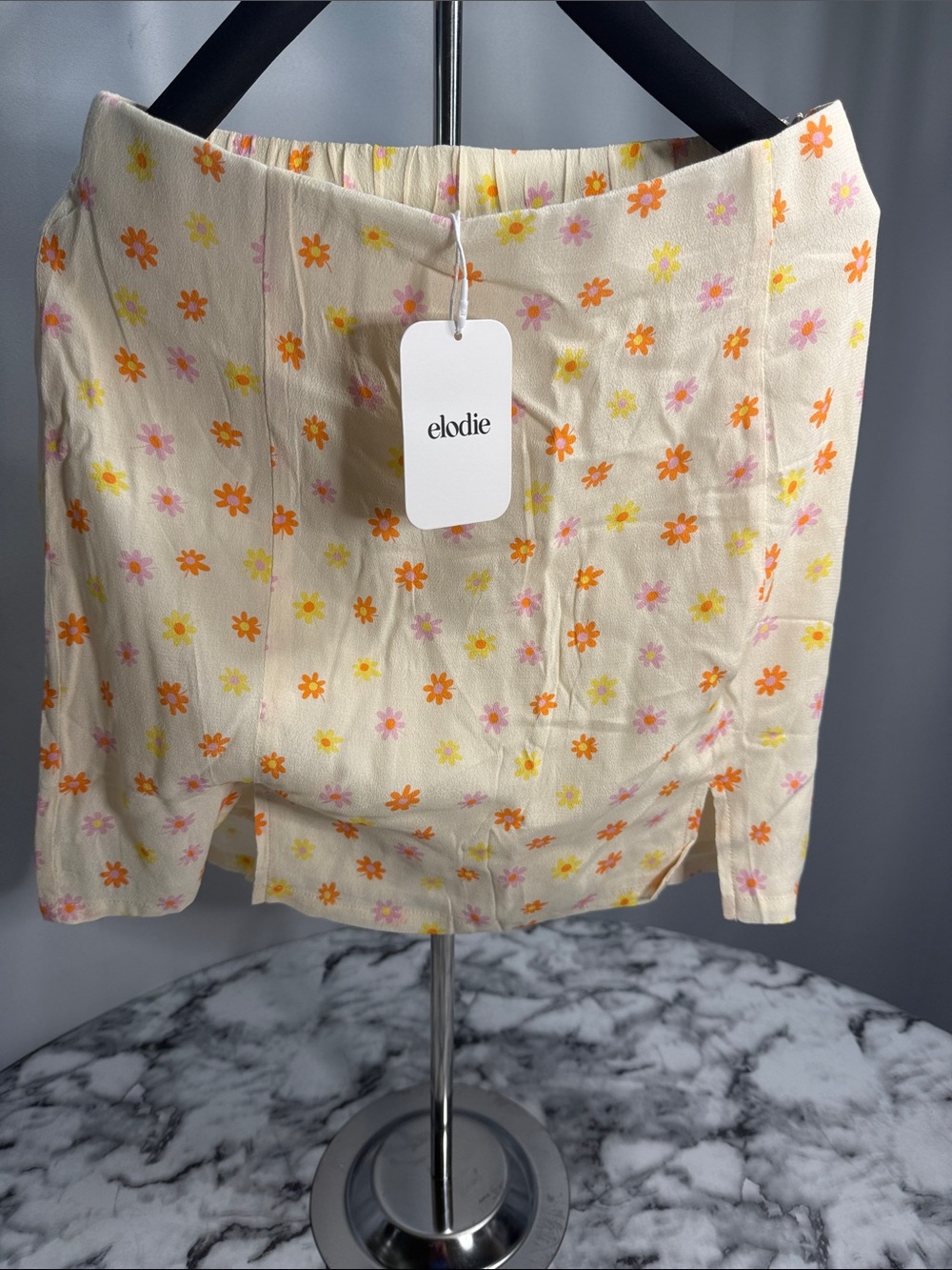 Elodie Cream Floral Mini Skirt - Orange, Pink & Yellow Daisies